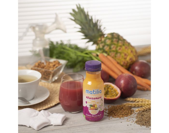 MATILIA Pack 12 Smoothies Allaitement BIO - Ananas Carotte Passion - 12x250ml (1)