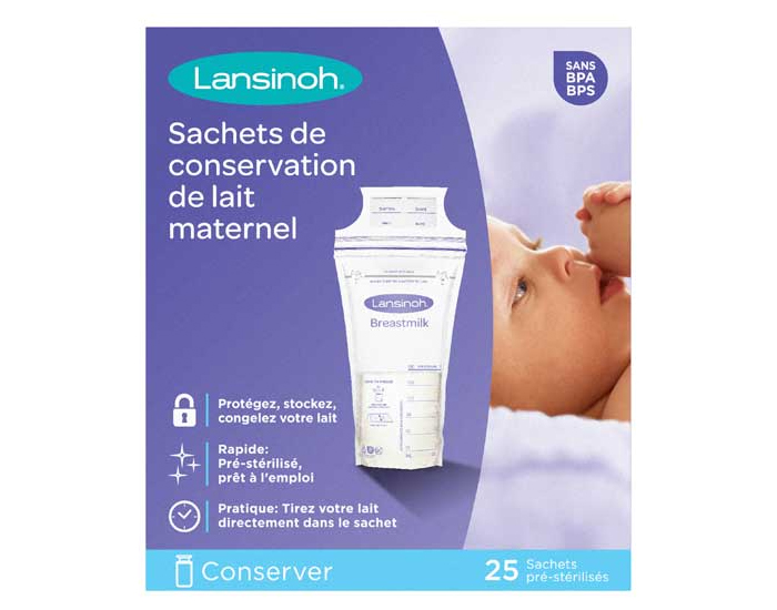 LANSINOH Sachets de Conservation pour Lait Maternel - 25 sachets - 180 ml (1)