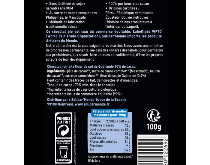 ARTISANS DU MONDE Chocolat Noir Bio �la Fleur de Sel - 100g (1)