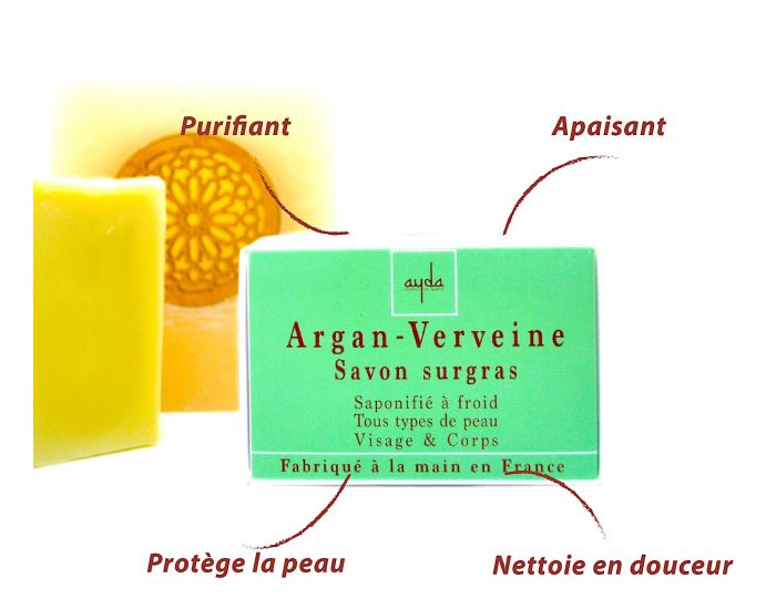 AYDA COSMETICS Savon � Froid Surgras Argan-Verveine Bio & Vegan - 100g (1)