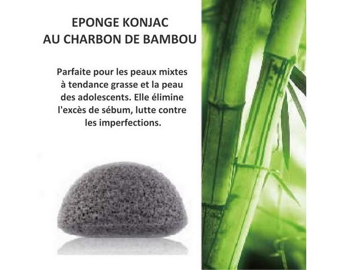 SUN AND SIA Eponge Konjac 100% Naturelle Enrichie au Charbon de Bambou - 100g (1)