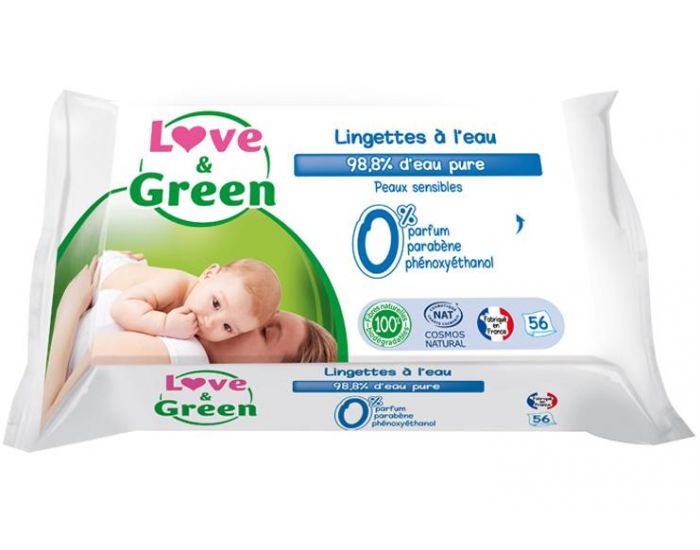 LOVE & GREEN Lingettes jetables cologiques  l'eau miscellaire x56 - LOVE & GREEN (5)