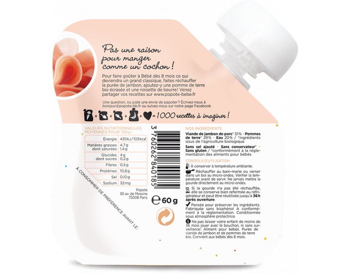 POPOTE Le Jambon - Lot de 10 gourdes - D�s 6 mois (1)