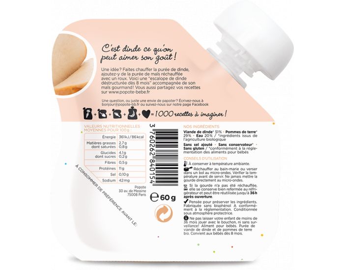 POPOTE La Dinde - Lot de 10 gourdes - D�s 8 mois (1)