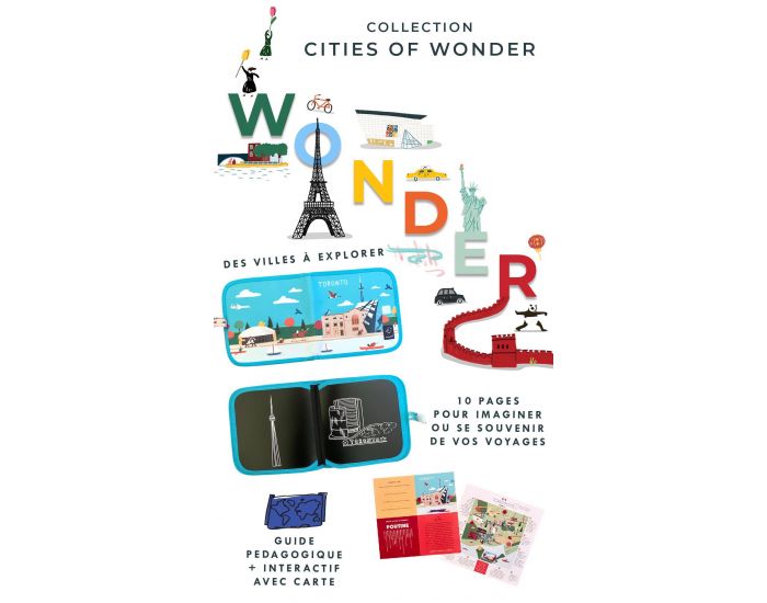 JAQ JAQ BIRD Cahier Ardoise Cities of Wonder + 4 Craies Zro Poussire - Ds 3 ans (14)
