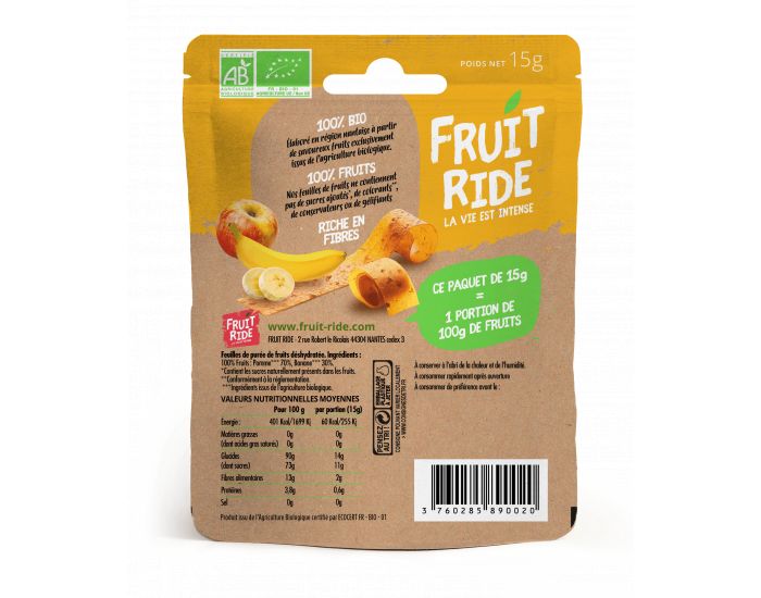 FRUIT RIDE Fruit Ride Banane pomme Doypack 15g (1)