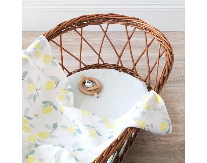 LITTLE CREVETTE Drap-Housse En Lange - Bleu Brume (3)