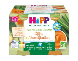 HIPP Mes Premiers Légumes - Carotte, Butternut, Courgette, Haricot Vert - 4 x 125 g