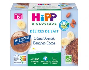 HIPP Délices de Lait Crème Dessert Cacao - Dès 6 mois - 4 x 100g Cacao
