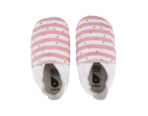 BOBUX Chaussons en cuir Bobux soft soles - Spots + stripes pink