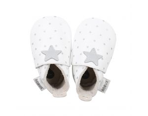 BOBUX Chaussons en cuir Bobux soft soles - Blanc imprimé étoiles argentées