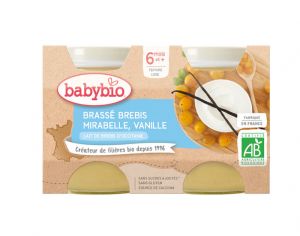 BABYBIO Petits Pots Brassés Lactés - 2 x 130 g - Dès 6 mois Brebis Mirabelle Vanille