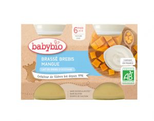 BABYBIO Petits Pots Brassés Lactés - 2 x 130 g - Dès 6 mois Brebis Mangue