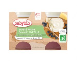 BABYBIO Petits Pots Brassés Végétaux - 2 x 130 g - Dès 6 mois Avoine Banane Myrtille