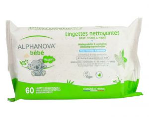 ALPHANOVA Bébé Lingettes Biodégradables Parfumées, Epaisses et Extra-Douces - 60 Lingettes