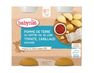BABYNAT Petits Pots Menu du Jour - 2 x 200g - Dès 6 Mois Pommes de Terre Cabillaud Sauvage