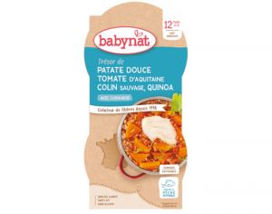 BABYNAT Bols Menu du Jour - 2 x 200 g - Patate Douce Tomate Colin Quinoa - 12 mois