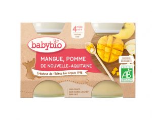 BABYBIO Mes Fruits - 2 x 130 g Pomme d'Aquitaine & Mangue - 4 mois