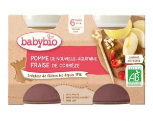 BABYBIO Mes Fruits - 2 x 130 g Pomme d'Aquitaine & Fraise de Corrèze - 6 mois