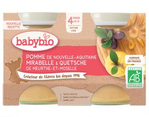 BABYBIO Mes Fruits - 2 x 130 g Mirabelle de Lorraine & Pomme d'Aquitaine - 4 mois