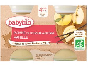 BABYBIO Mes Fruits - 2 x 130 g Pomme d'Aquitaine & Vanille - 4 mois