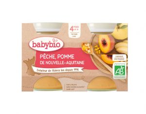 BABYBIO Mes Fruits - 2 x 130 g Pêche & Pomme d'Aquitaine - 4 mois