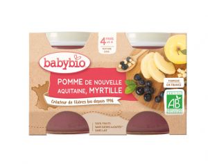 BABYBIO Mes Fruits - 2 x 130 g Pomme d'Aquitaine & Myrtille - 4 mois