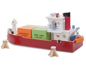 NEW CLASSIC TOYS Bateau-container avec 4 containers - Ds 3 ans