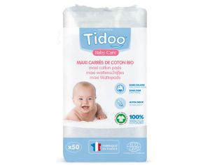 TIDOO Maxi Carrés Ultra Doux de Coton Bio pour Bébé - 50 unités
