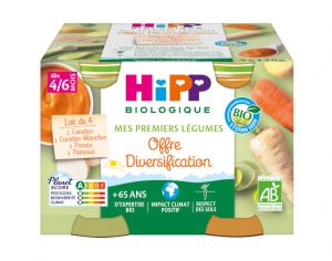 HIPP Mes Premiers Légumes - Carottes, Carottes Blanches, Panais, Poireaux - 4 x 125 g