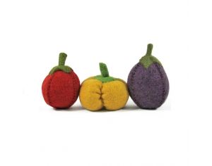 PAPOOSE TOYS Légumes en Laine Feutrée - Tomate, Poivron, Aubergine - Dès 3ans