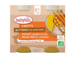 BABYBIO Petits Pots Menu du Jour - 2 x 200g - Dès 6 Mois Carotte Butternut Poulet Riz