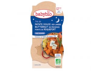 BABYBIO Bols Menu Mes Légumes - 2x200g  Trio de Patate Douce Butternut de Provence Roquefort - Dès 12 mois