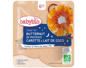 BABYBIO Sachet Menu Bonne Nuit - 190g Soupe Butternut de Provence Carotte et Lait de Coco - 6 M