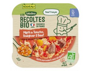BLEDINA Les Récoltes Bio - 5 Assiettes Tomates - Boulghour & Boeuf 230g - Dès 12 Mois