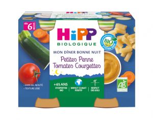 HIPP Mon Diner Bonne Nuit - 2 x 190 g Petites Pennes - Tomates - Courgettes - 6M