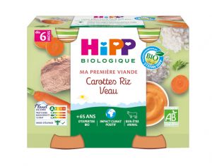 HIPP Ma Première Viande -  2 x 190 g Carottes - Riz -Veau - 6M