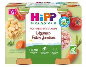 HIPP Ma Première Viande -  2 x 190 g Légumes - Pâtes - Jambon - 6M
