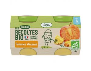 BLEDINA Les Récoltes Bio - Lot de 24 Petits Pots Pomme - Ananas 130g - Dès 6 Mois
