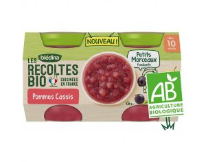 BLEDINA Les Récoltes Bio - Lot de 24 Petits Pots Petits Morceaux 130g - Pomme - Cassis - Dès 10 Mois