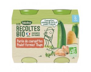 BLEDINA Les Récoltes Bio - Lot de 12 Petits Pots 130g - Courgettes - Riz - Poulet - Thym -Dès 6 Mois