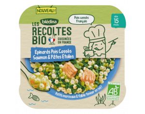 BLEDINA Les Récoltes Bio - 5 Assiettes Epinards - Poids Cassés - Saumon - Pâtes 250g - Dès 15 Mois