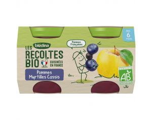 BLEDINA Les Récoltes Bio - Lot de 24 Petits Pots Pommes - Myrtilles - Cassis 130g - Dès 6 Mois