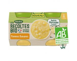BLEDINA Les Récoltes Bio - Lot de 24 Petits Pots Pommes - Bananes - 130g - Dès 8 Mois
