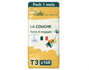 BEBE AU NATUREL La Couche Ecologique - Pack Economique Taille 3 / 4-9 kg Lot x3 / 168 couches