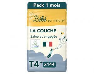 BEBE AU NATUREL La Couche Ecologique - Pack Economique Taille 4+ / 9-20 kg Lot x3 / 144 couches