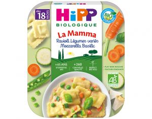 HIPP Ptes  l'Italienne de la Mamma- Assiette 250 g - Ds 15 et 18 mois Ravioli Lgumes varis Mozzarella Basilic - 18M