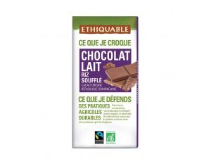 ETHIQUABLE Chocolat Lait Riz Soufflé Bio & Equitable - 100 g