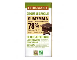 ETHIQUABLE Chocolat Noir 78% Guatémala Bio & Equitable - 100 g