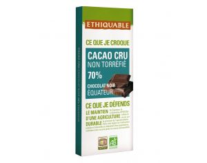ETHIQUABLE Chocolat Noir Non Torréfié 70% Bio & Equitable - 80 g